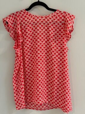 LOFT Outlet Red White Print Flutter Sleeve Blouse Top NWT Size Medium